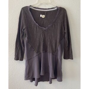 Anthropologie Blouse Top Meadow Rue Melia Peplum Size XS Mocha 3/4 Sleeve V Neck